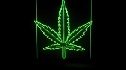 Cannabis drawling line logo on Black background with marijuana leaves , Generative AI Technology