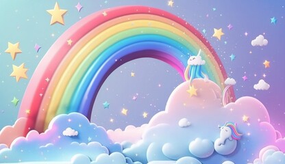 Fantasy sky rainbow. Fairy skies rainbows colors, magic landscape and dream sky background illustration, Generate Ai