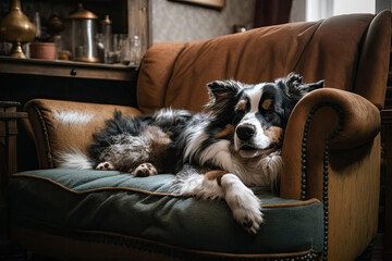 Fototapeta na wymiar dog lounging on couch - made with generative ai 