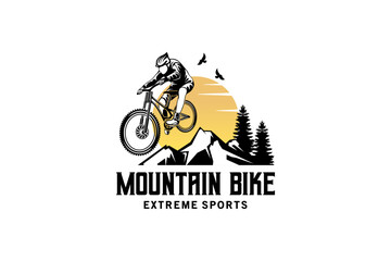 Mountain bike logo, mountain bike sport logo design template freestyle