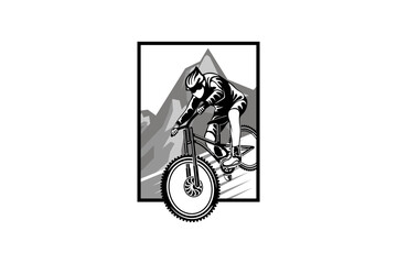 Mountain bike logo, extreme downhill bike sports logo design template