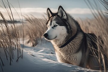 Husky from Siberia. Winter. A dog. Generative AI