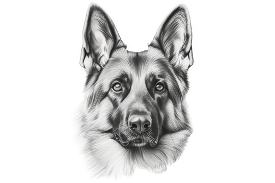 On a white background, draw a portrait of a German Shepherd dog. Generative AI