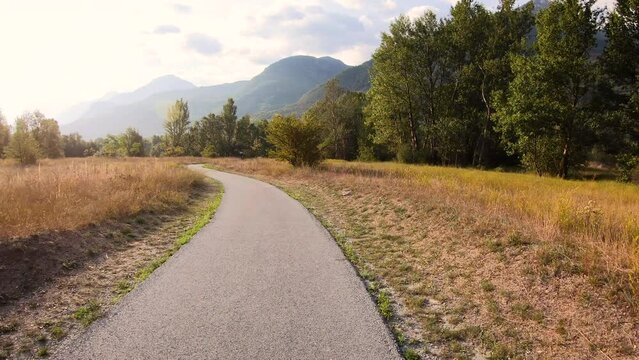 Via Francigena - Velodoire bicycle path next to Quart, Aosta Valley, Italy - August 2021