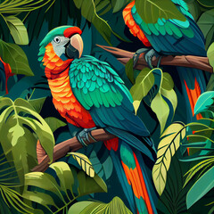 Fototapeta premium parrot, seamless pattern illustration, Generative AI