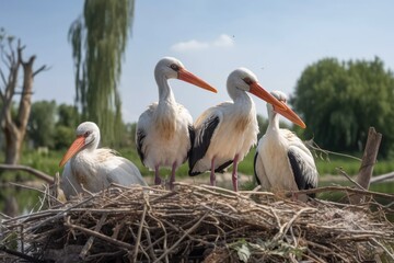 Family of birds in the nest. Generative AI