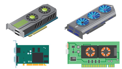 Set of VGA cards. Video Graphic Array. Collection of VGA cards. 2d and 3d vector arts