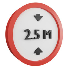 3D render height limit 2.5 meters sign icon isolated on transparent background, red mandatory sign