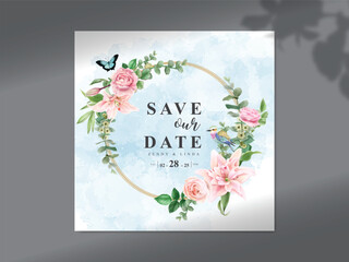 wedding invitation card pink soft floral watercolor