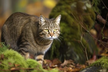 Naklejka na ściany i meble Highland Wildcat Britain's sole native wildcat and, in some circles, a species more threatened than the Siberian Tiger. Generative AI