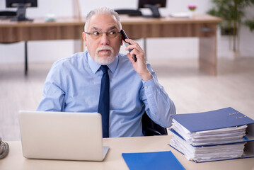 Old male employee working in the office