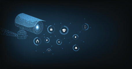 Concept of surveillance and monitoring.Camera Technology Safety Concept design. Camera vector low poly mesh design on dark blue background, Security system, CCTV Security concept.