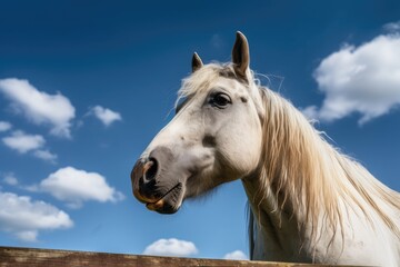 Fototapeta na wymiar Horse with a blue sky. Generative AI