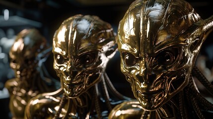 Obraz premium three aliens in your face Generative AI