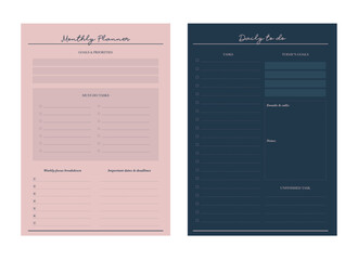 (Fashion) Daily to do and monthly planner.  Minimalist planner template set. Vector illustration.
