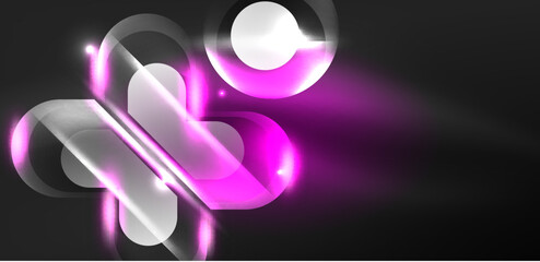 Abstract background glowing neon light geometric shapes. Space cosmic or magic energy vector wallpaper For Wallpaper, Banner, Background, Card, Book Illustration, landing page