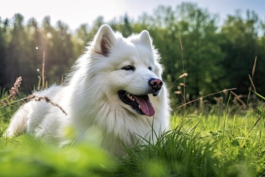 An image of a content Samoyed. Generative AI