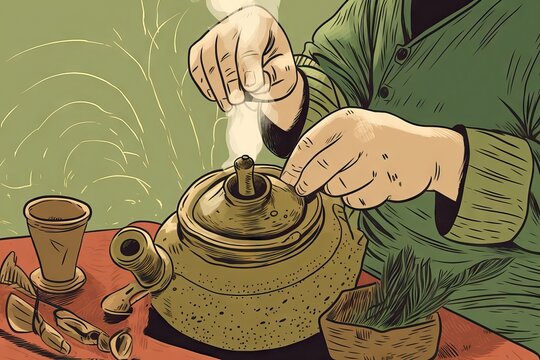 Traditional Herb Infusion Preparation, for Ceremonial Tea, for Healing Soul and Body, with Ancestral Rites, generative AI