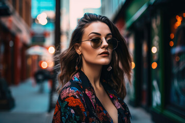 Modern and edgy street-style portrait of a woman in a vibrant city, generative ai - obrazy, fototapety, plakaty