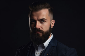 Portrait of a stylish and sophisticated man with a well-groomed beard and sharp features, generative ai