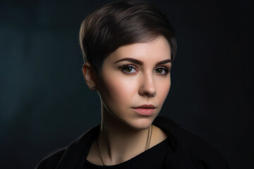 Fototapeta premium Sassy and Confident Woman with Short Hair and Piercing Gaze, generative ai