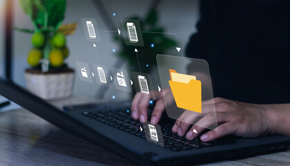 Document Management System concept. Enterprise content management, Digital asset management, Document imaging, Workflow, Records management, Online document file data software for efficient archiving