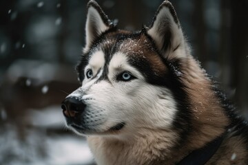 Obraz premium Fluffy Husky Dog Portrait Photograph. Picture of a Syberian Husky Dog. Generative AI