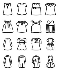 Dress icon set including kids' clothing.