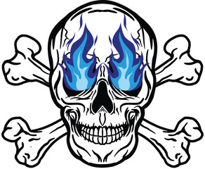 A skull head crossbones flame vector logo symbolimage illustrations