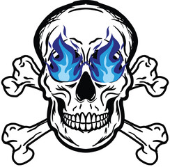 A skull head crossbones flame vector logo symbolimage illustrations