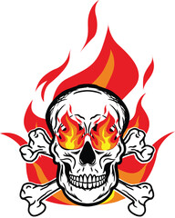 A skull head crossbones flame vector logo symbolimage illustrations