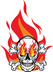 A skull head crossbones flame vector logo symbolimage illustrations