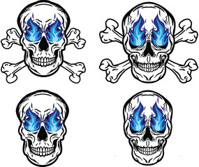 A skull head crossbones flame vector logo symbolimage illustrations