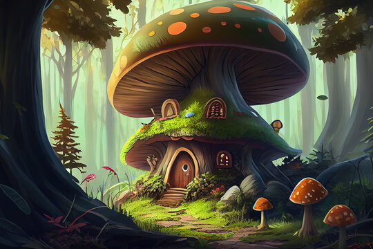 Magical mushroom house. Generative Ai