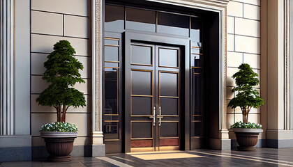 Entrance door luxury of business office building, Hotel lobby, apartment, Generative AI