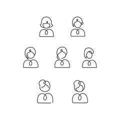 Women Profile Icons Set. Vector editable stroke.