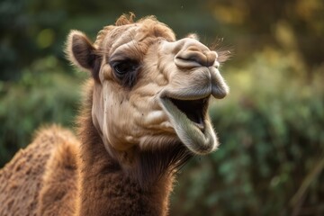 Obraz premium A yawning camel in the Amsterdam Zoo. Generative AI