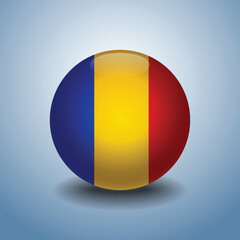 Chad flag. Round glossy. Isolated on color gradient background