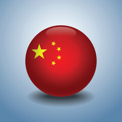 China flag. Round glossy. Isolated on color gradient background
