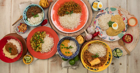 Peruvian food buffet table Assorted dishes gourmet cuisine Peru traditional 