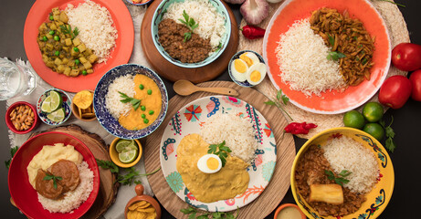 Peruvian food buffet table Assorted dishes gourmet cuisine Peru traditional 