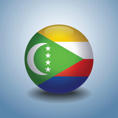 Fototapeta premium Comoros flag. Round glossy. Isolated on color gradient background