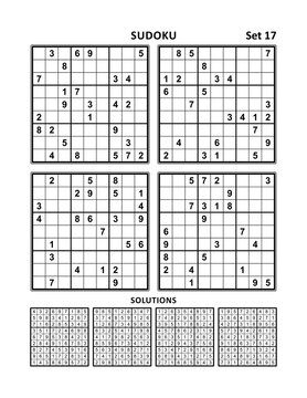 Sudoku games. Set 17 of four puzzles with answers.

