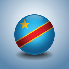 Congo flag. Round glossy. Isolated on color gradient background