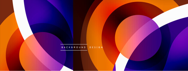 Abstract background with color geometric shapes. Beautiful minimal backdrop with round shapes circles and lines. Geometrical design. Vector illustration