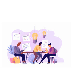Diverse business team taking part in a brainstorming session, creative Idea generation vector illustration