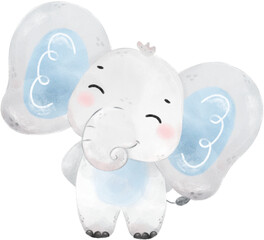 cute baby Elephant wild life animal dream blue baby shower nursery art watercolour illustration