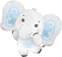 cute baby Elephant wild life animal dream blue baby shower nursery art watercolour illustration