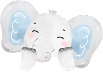 cute baby Elephant wild life animal dream blue baby shower nursery art watercolour illustration
