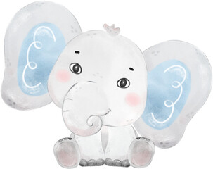 cute baby Elephant wild life animal dream blue baby shower nursery art watercolour illustration